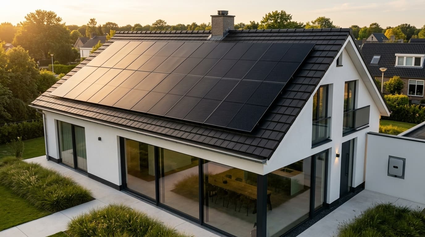 Zonnepanelen op een dak geïnstalleerd voor een duurzame woning